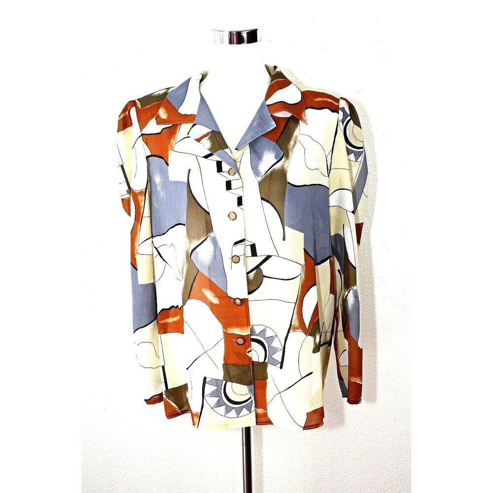 Feminine VTG CUSTOM MADE Woman's Silk Top Blouse Sz. XL Abstract Heritage #02